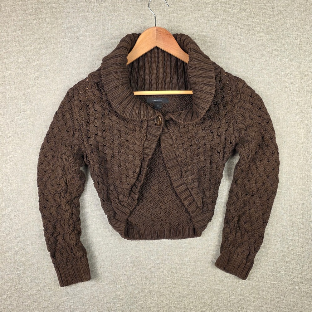 Whimsigoth Y2K Made in USA Cropped Shrug Cardigan Cotton Knit Shawl Collar